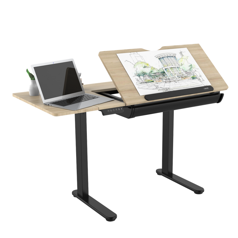 Dellonda DH71 Single Motor Ultra-Quiet Electric Adjustable Drawing Table with 40° Tilt, Drawer & Side - additional view 13