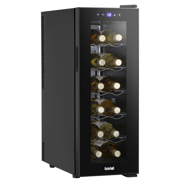 Baridi DH73 12 Bottle Wine Fridge with Digital Touch Screen Controls, Metal Shelves & LED Light - Black