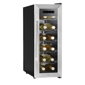 Baridi DH74 12 Bottle Wine Fridge with Digital Touch Screen Controls, Metal Shelves & LED Light - Stainless Steel