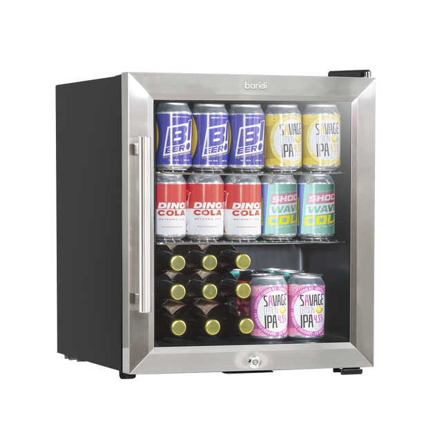 Baridi DH75 Mini Tabletop Beer & Drinks Fridge with Lock & Key, Metal Shelves & LED Light 50L - Stainless Steel