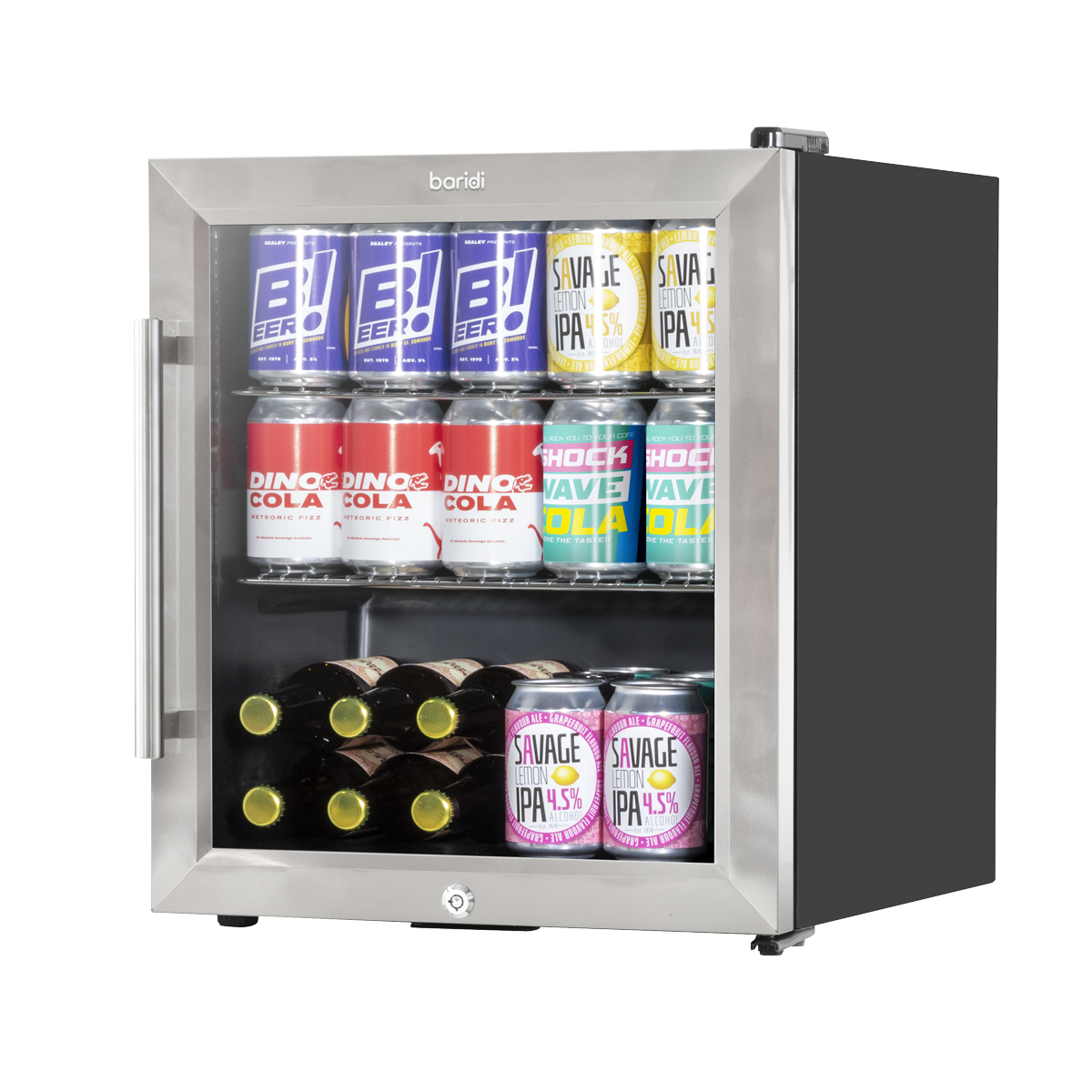 Baridi DH75 Mini Tabletop Beer & Drinks Fridge with Lock & Key, Metal Shelves & LED Light 50L - Stainless - additional view 9