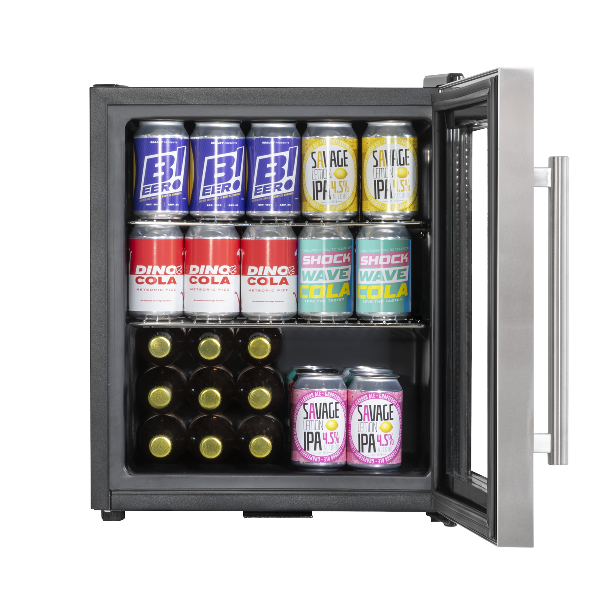 Baridi DH75 Mini Tabletop Beer & Drinks Fridge with Lock & Key, Metal Shelves & LED Light 50L - Stainless - additional view 3