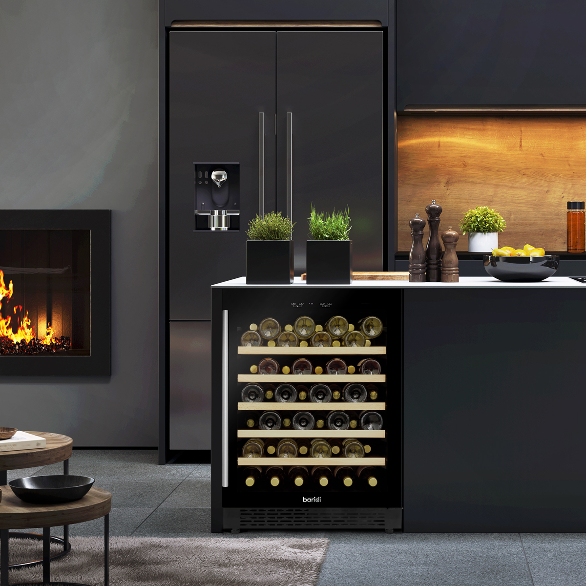 Baridi DH78 54 Bottle Undercounter/Freestanding Wine Fridge with Digital Touch Screen Controls, Wooden - additional view 11
