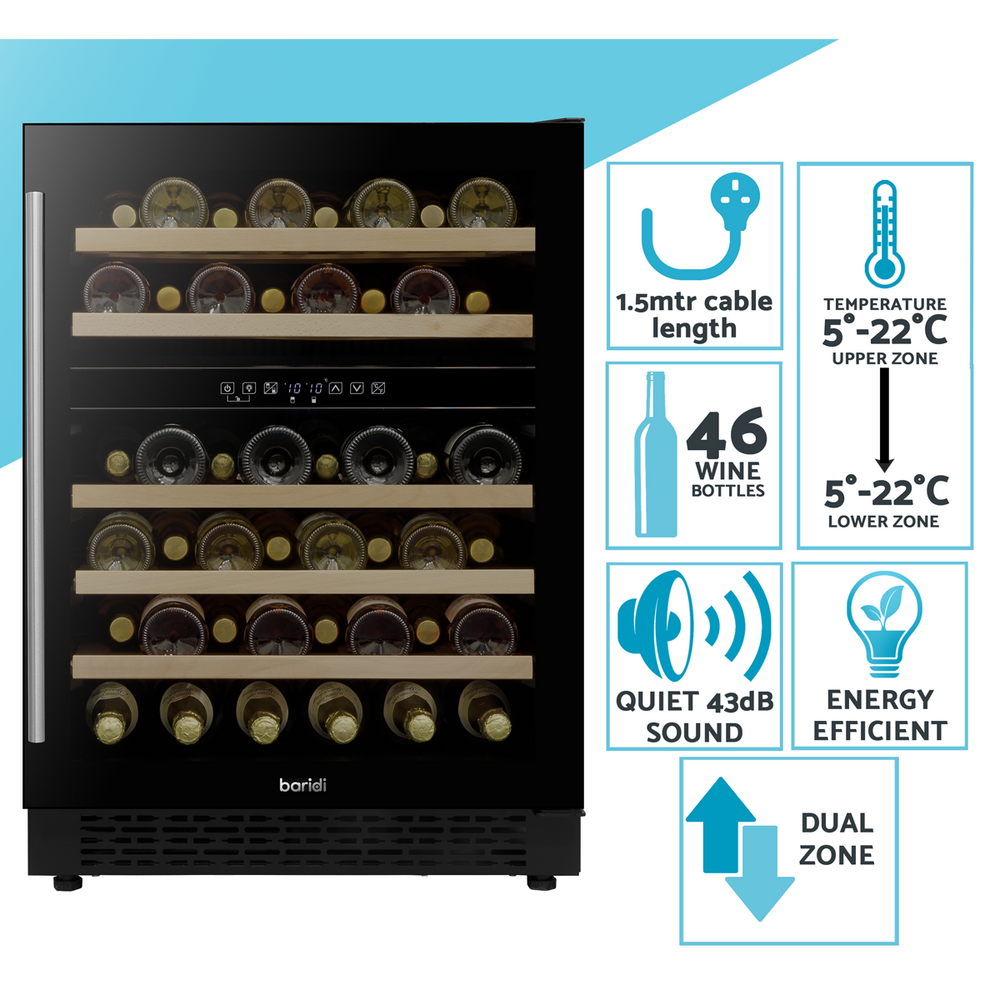 Baridi DH79 46 Bottle Dual Zone Undercounter/Freestanding Fridge with Digital Touch Screen Controls - additional view 16