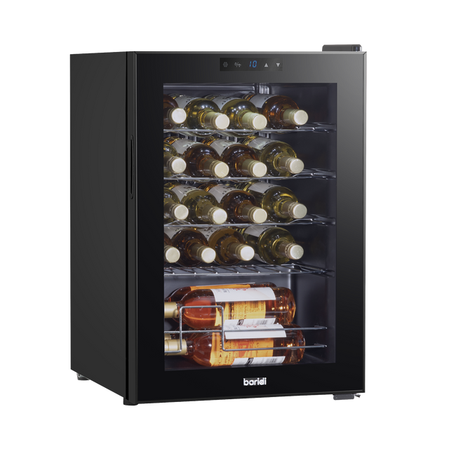 Baridi DH8 20 Bottle Wine Fridge with Digital Touch Screen Controls, Metal Shelves & LED Light - Black