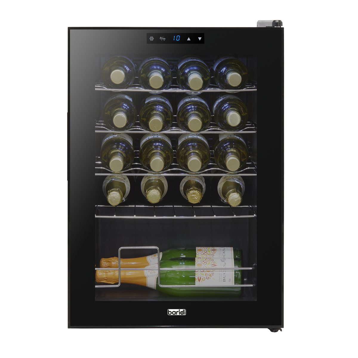 Baridi DH8 20 Bottle Wine Fridge with Digital Touch Screen Controls, Metal Shelves & LED Light - Black - additional view 3