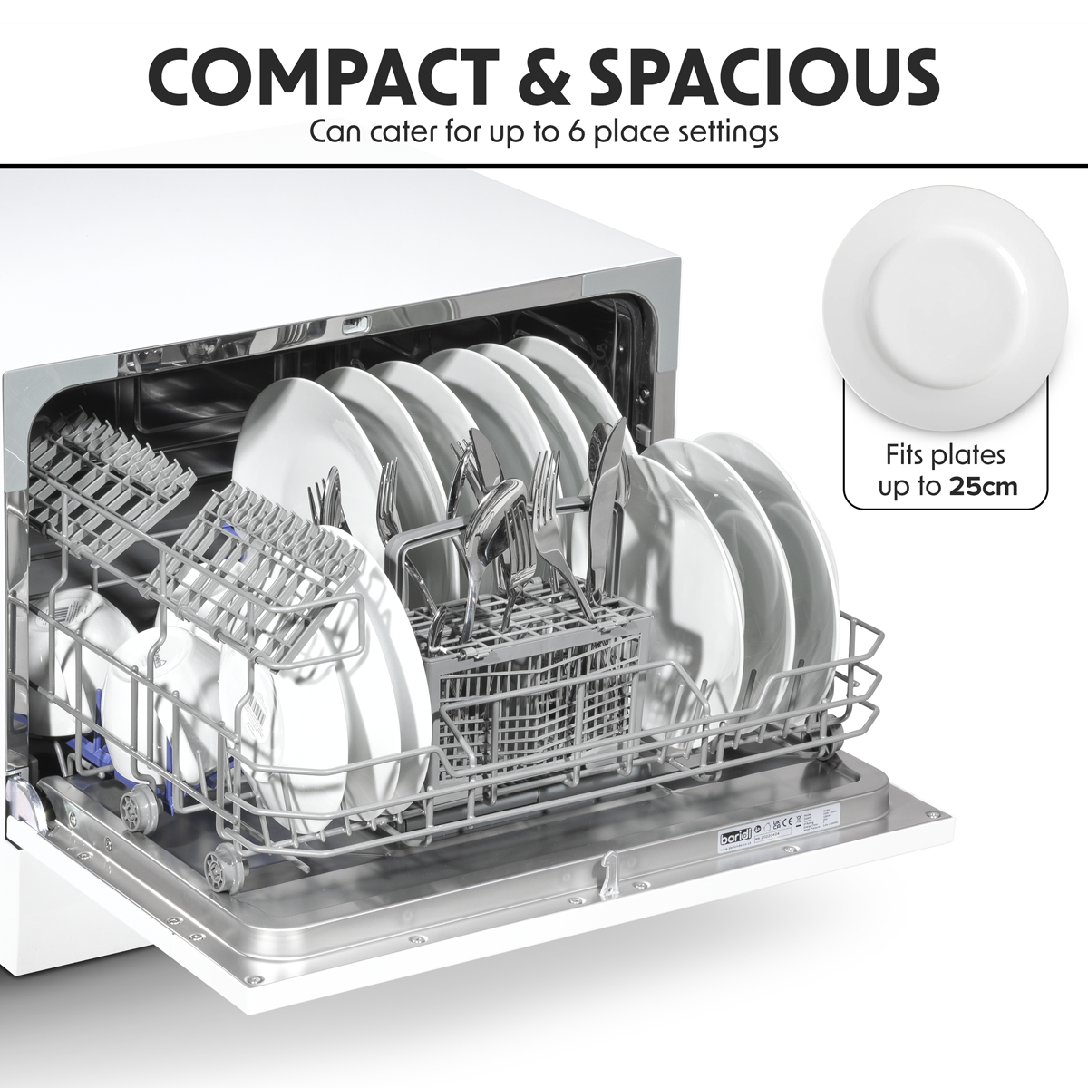 Baridi DH83 Tabletop Dishwasher 6 Place Settings 6.5L Capacity - White - additional view 8