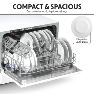 Baridi DH83 Tabletop Dishwasher 6 Place Settings 6.5L Capacity - White - additional view 8