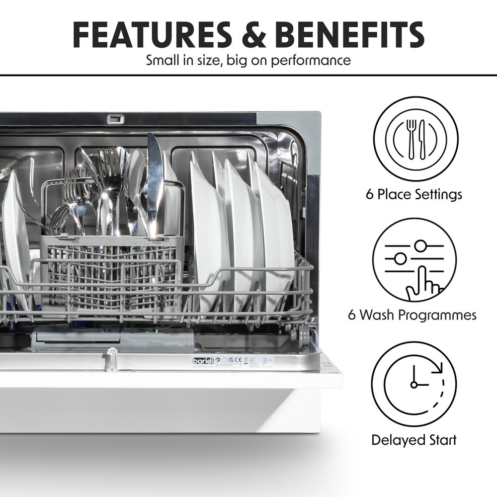 Baridi DH83 Tabletop Dishwasher 6 Place Settings 6.5L Capacity - White - additional view 2
