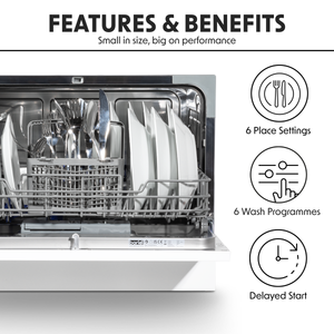 Baridi DH83 Tabletop Dishwasher 6 Place Settings 6.5L Capacity - White - additional view 2