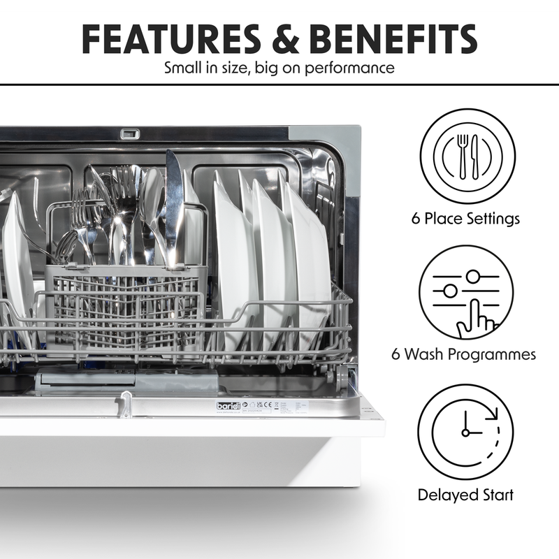 Baridi DH83 Tabletop Dishwasher 6 Place Settings 6.5L Capacity - White - additional view 2