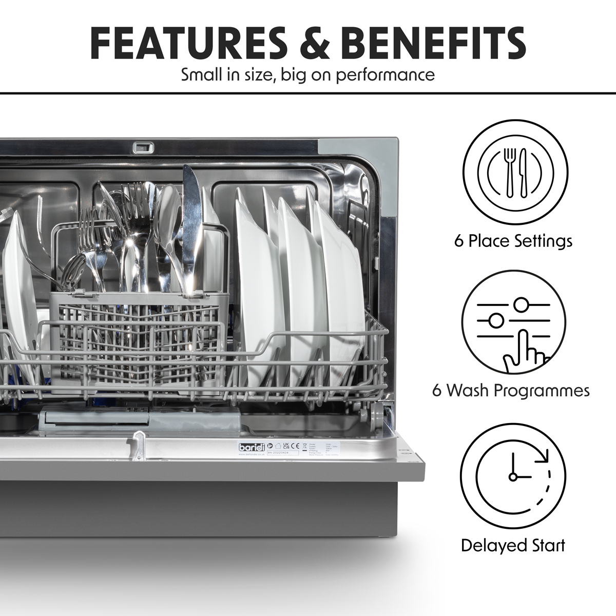 Baridi DH84 Tabletop Dishwasher 6 Place Settings 6.5L Capacity - Silver - additional view 15