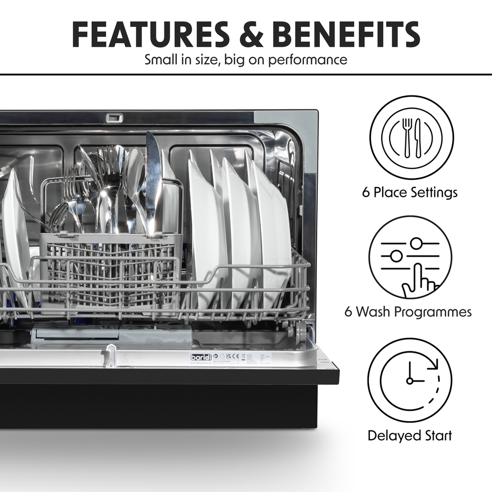 Baridi DH85 Tabletop Dishwasher 6 Place Settings 6.5L Capacity - Black - additional view 2