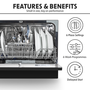 Baridi DH85 Tabletop Dishwasher 6 Place Settings 6.5L Capacity - Black - additional view 2