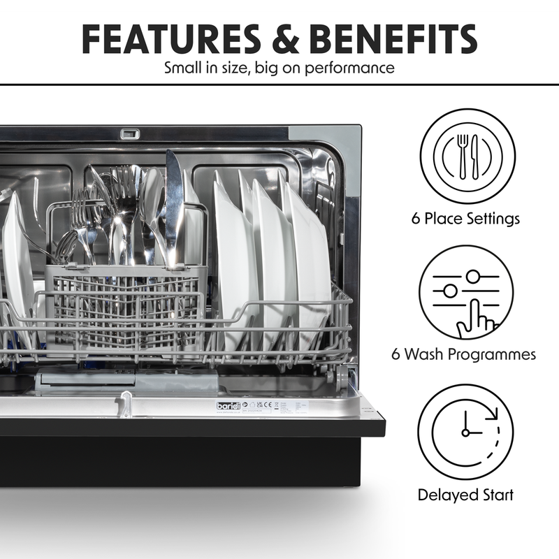 Baridi DH85 Tabletop Dishwasher 6 Place Settings 6.5L Capacity - Black - additional view 2