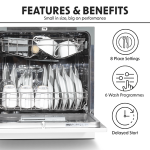 Baridi DH86 Tabletop Dishwasher 8 Place Settings 8L Capacity - White - additional view 17