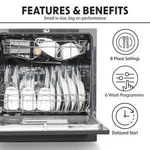 Baridi DH88 Tabletop Dishwasher 8 Place Settings 8L Capacity - Black - additional view 12