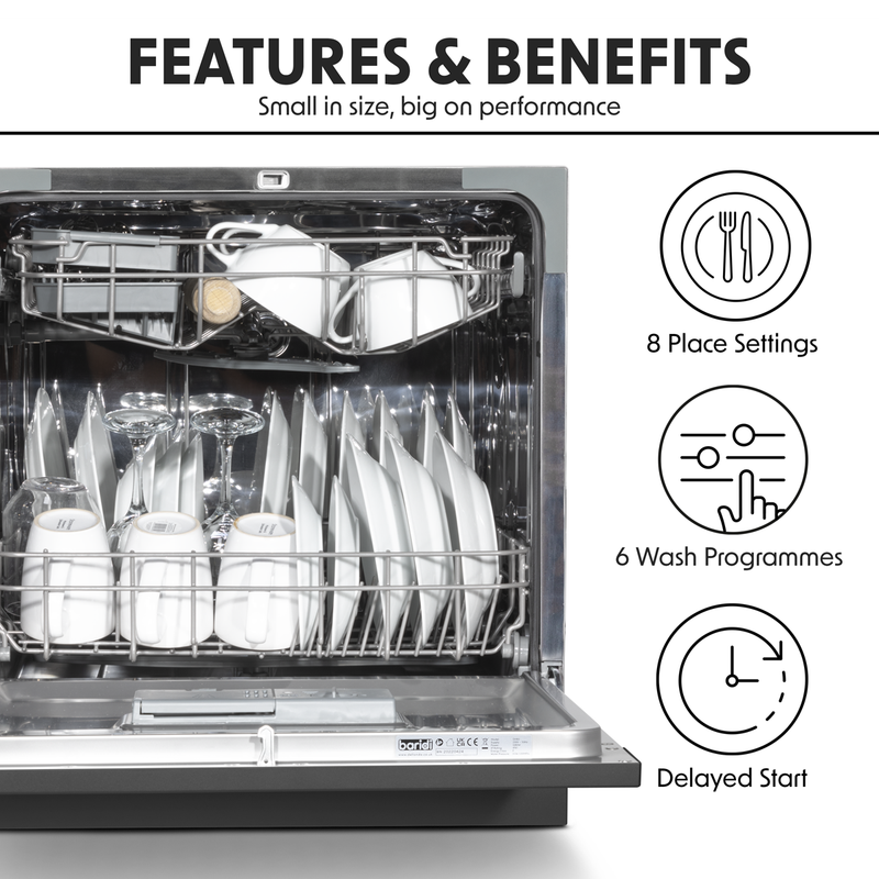Baridi DH88 Tabletop Dishwasher 8 Place Settings 8L Capacity - Black - additional view 12