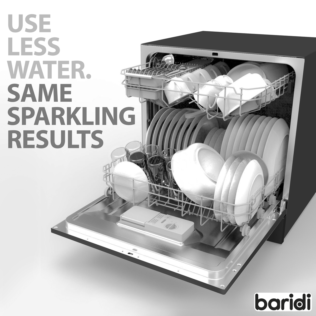 Baridi DH88 Tabletop Dishwasher 8 Place Settings 8L Capacity - Black - additional view 18