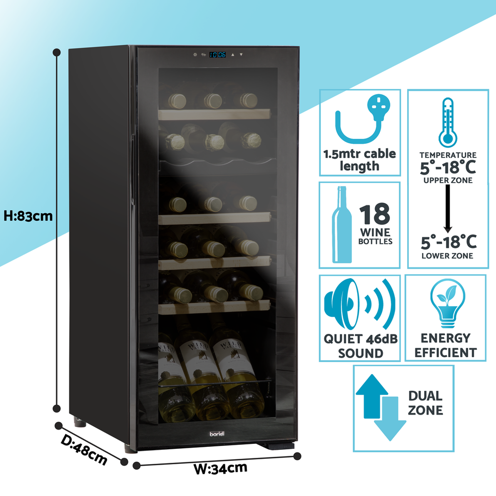 Baridi DH89 18 Bottle Dual Zone Wine Fridge/Cooler with Digital Touch Screen Controls, Wooden Shelves & - additional view 7