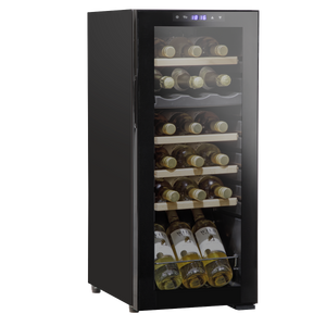 Baridi DH89 18 Bottle Dual Zone Wine Fridge/Cooler with Digital Touch Screen Controls, Wooden Shelves & LED Light - Black