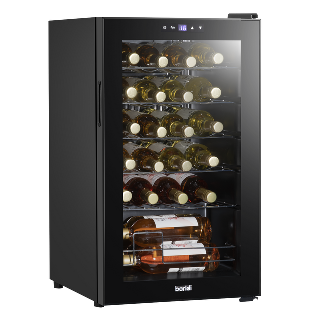 Baridi DH9 24 Bottle Wine Fridge with Digital Touch Screen Controls, Metal Shelves & LED Light - Black