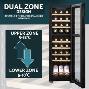 Baridi DH90 27 Bottle Dual Zone Wine Fridge with Digital Touch Screen Controls, Beech Wood Shelves & LED - additional view 6