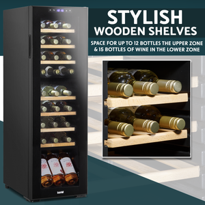 Baridi DH90 27 Bottle Dual Zone Wine Fridge with Digital Touch Screen Controls, Beech Wood Shelves & LED - additional view 9