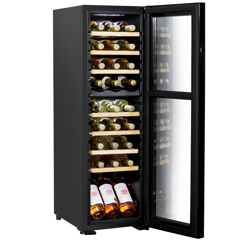 Baridi DH90 27 Bottle Dual Zone Wine Fridge with Digital Touch Screen Controls, Beech Wood Shelves & LED - additional view 10