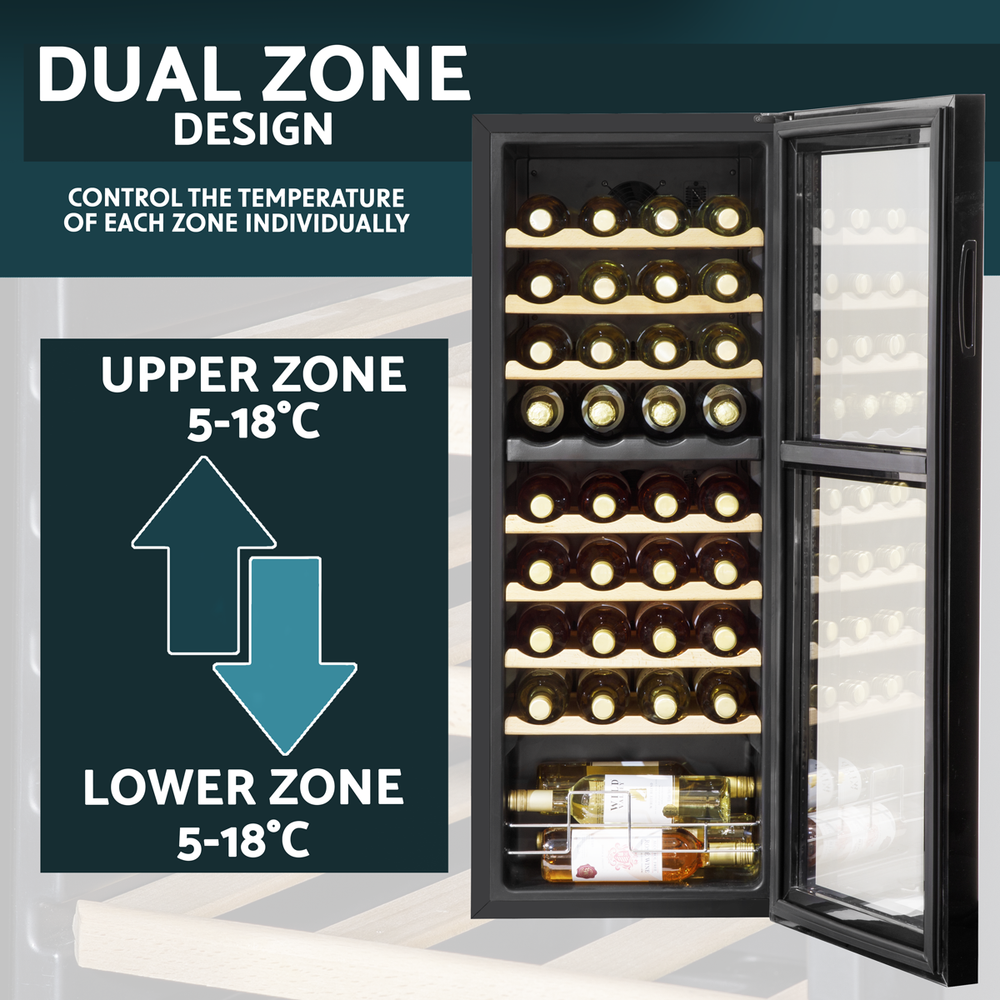 Baridi DH91 36 Bottle Dual Zone Wine Fridge with Digital Touch Screen Controls, Beech Wood Shelves & LED - additional view 6