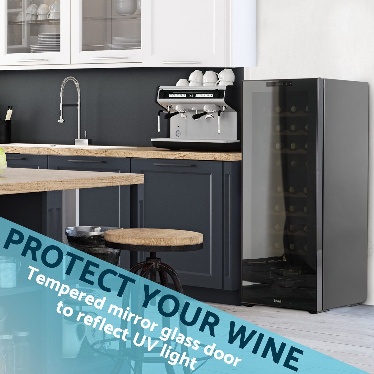 Baridi DH91 36 Bottle Dual Zone Wine Fridge with Digital Touch Screen Controls, Beech Wood Shelves & LED - additional view 7