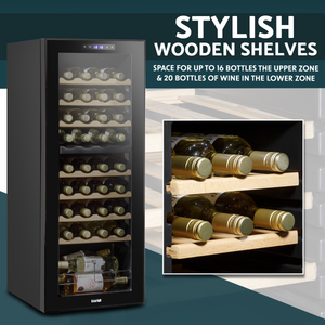 Baridi DH91 36 Bottle Dual Zone Wine Fridge with Digital Touch Screen Controls, Beech Wood Shelves & LED - additional view 9