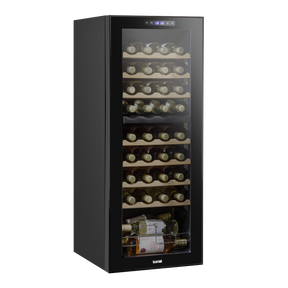 Baridi DH91 36 Bottle Dual Zone Wine Fridge with Digital Touch Screen Controls, Beech Wood Shelves & LED Light - Black