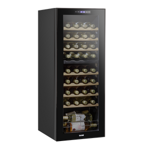Baridi DH91 36 Bottle Dual Zone Wine Fridge with Digital Touch Screen Controls, Beech Wood Shelves & LED Light - Black