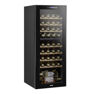 Baridi DH91 36 Bottle Dual Zone Wine Fridge with Digital Touch Screen Controls, Beech Wood Shelves & LED Light - Black