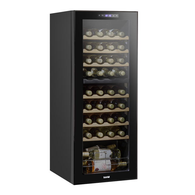Baridi DH91 36 Bottle Dual Zone Wine Fridge with Digital Touch Screen Controls, Beech Wood Shelves & LED Light - Black