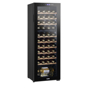 Baridi DH92 44 Bottle Dual Zone Wine Fridge with Digital Touch Screen Controls, Beech Wood Shelves & LED Light - Black