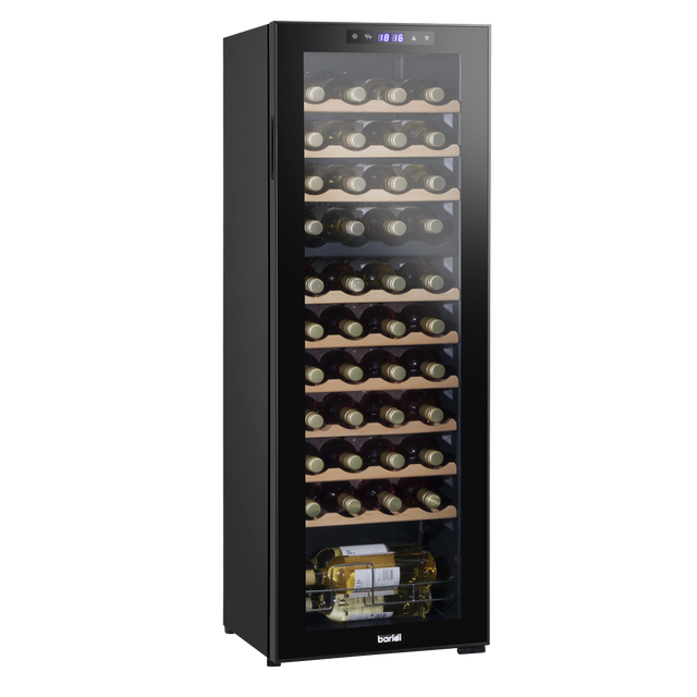 Baridi DH92 44 Bottle Dual Zone Wine Fridge with Digital Touch Screen Controls, Beech Wood Shelves & LED Light - Black