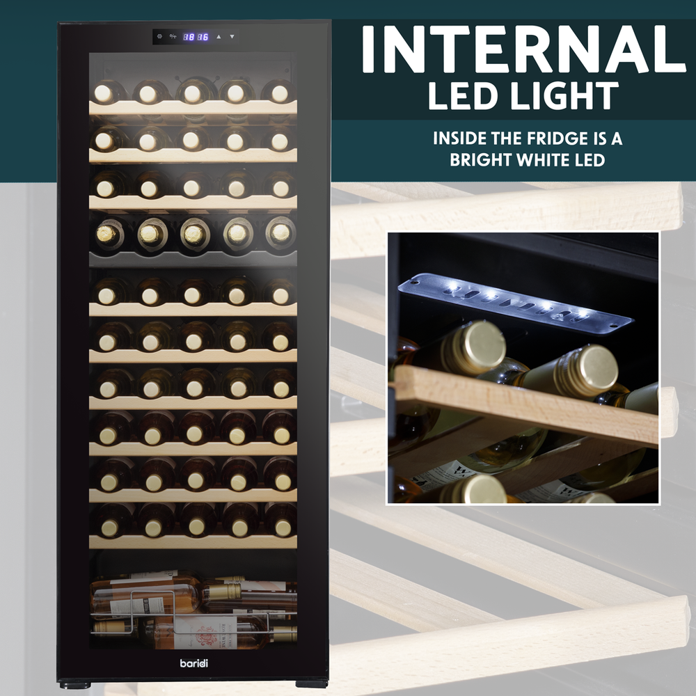 Baridi DH93 55 Bottle Dual Zone Wine Fridge with Digital Touch Screen Controls, Beech Wood Shelves & LED - additional view 10