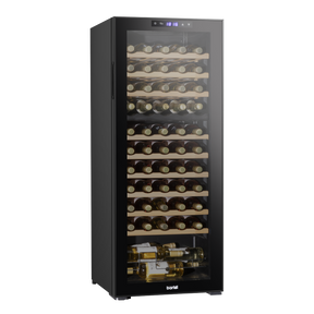 Baridi DH93 55 Bottle Dual Zone Wine Fridge with Digital Touch Screen Controls, Beech Wood Shelves & LED Light - Black