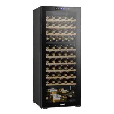 Baridi DH93 55 Bottle Dual Zone Wine Fridge with Digital Touch Screen Controls, Beech Wood Shelves & LED Light - Black