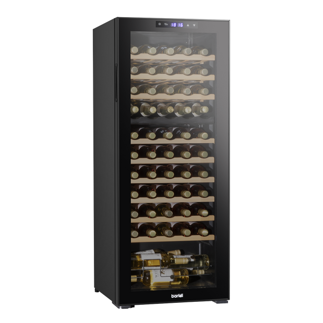 Baridi DH93 55 Bottle Dual Zone Wine Fridge with Digital Touch Screen Controls, Beech Wood Shelves & LED Light - Black