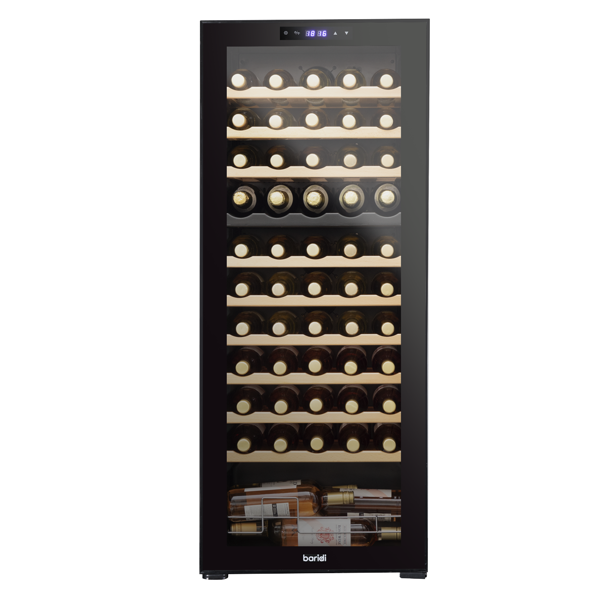 Baridi DH93 55 Bottle Dual Zone Wine Fridge with Digital Touch Screen Controls, Beech Wood Shelves & LED - additional view 4