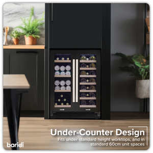 Baridi DH96 40 Bottle/120 Can Dual Zone Undercounter/Freestanding Wine & Drinks Fridge - Black - additional view 18