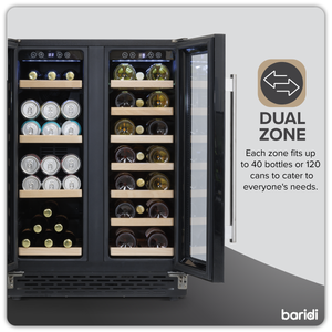 Baridi DH96 40 Bottle/120 Can Dual Zone Undercounter/Freestanding Wine & Drinks Fridge - Black - additional view 19