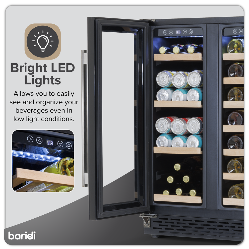 Baridi DH96 40 Bottle/120 Can Dual Zone Undercounter/Freestanding Wine & Drinks Fridge - Black - additional view 21