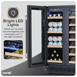 Baridi DH96 40 Bottle/120 Can Dual Zone Undercounter/Freestanding Wine & Drinks Fridge - Black - additional view 21