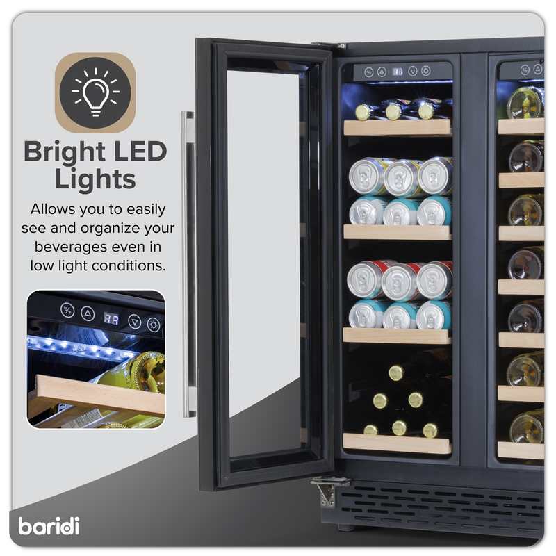 Baridi DH96 40 Bottle/120 Can Dual Zone Undercounter/Freestanding Wine & Drinks Fridge - Black - additional view 21