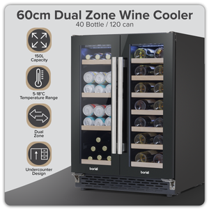 Baridi DH96 40 Bottle/120 Can Dual Zone Undercounter/Freestanding Wine & Drinks Fridge - Black - additional view 25