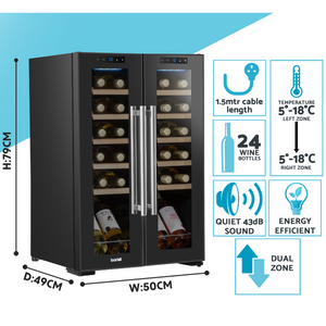 Baridi DH97 24 Bottle Dual Zone Wine Fridge with Digital Touch Screen Controls, Beech Wood Shelves & LED - additional view 2